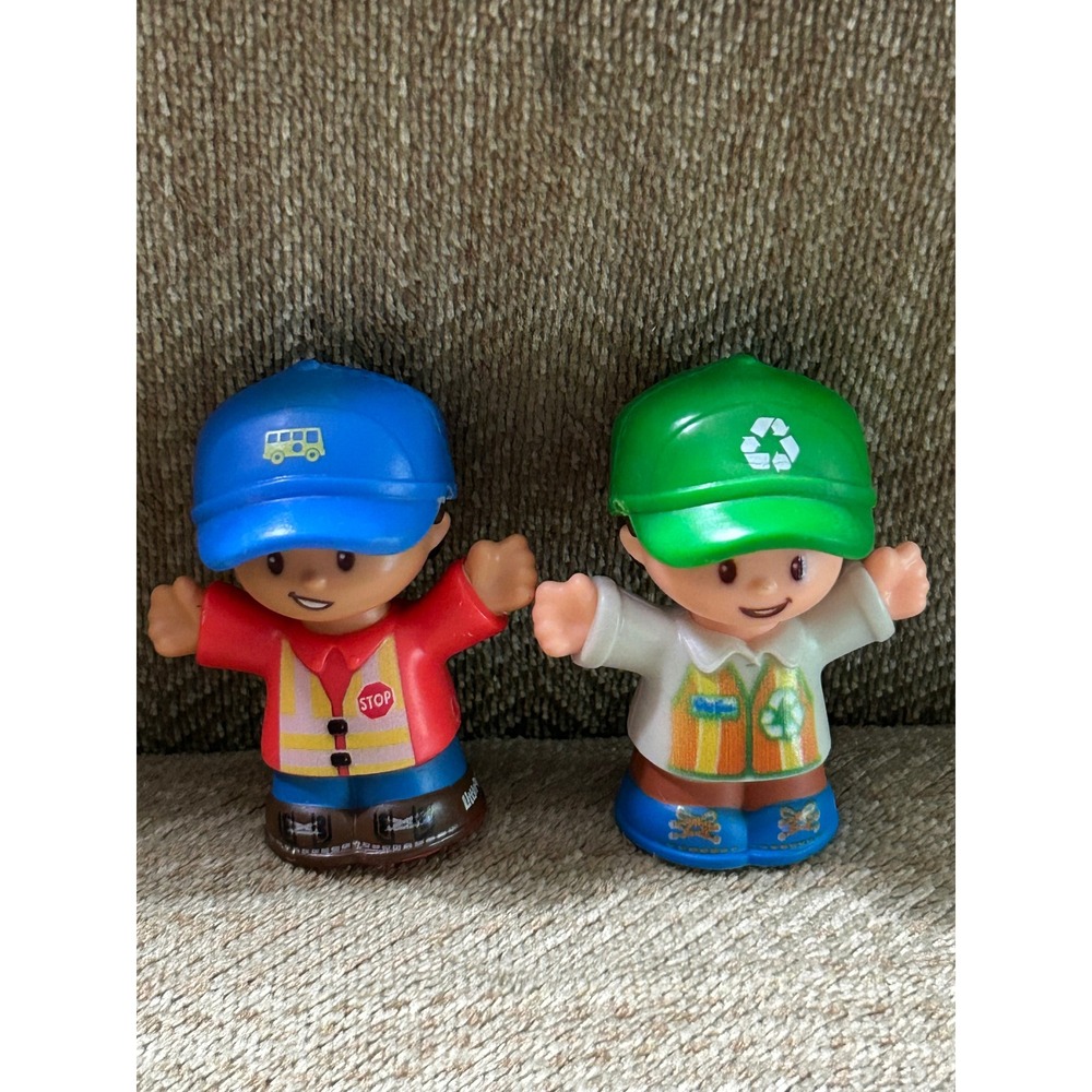 Fisher Price Little People Bus Driver and Recycling Worker Figures 2016 Mattel